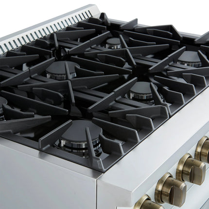 Marco 36-Inch Gas Range White & Antique Brass Design, 6 Burners 67,000 BTU, 5.36 cu.ft. Convection Oven FORNO