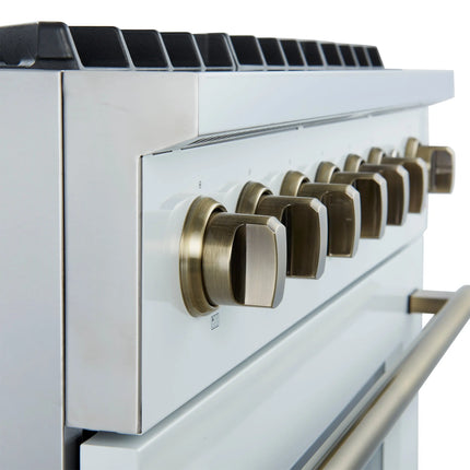 Marco 36-Inch Gas Range White & Antique Brass Design, 6 Burners 67,000 BTU, 5.36 cu.ft. Convection Oven FORNO