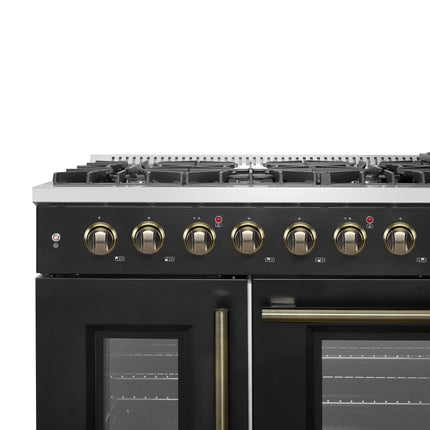 Forno Galiano 48" Freestanding French Door Gas Range in Black FORNO