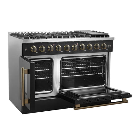 Forno Galiano 48" Freestanding French Door Gas Range in Black FORNO