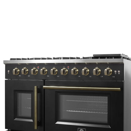 Forno Galiano 48" Freestanding French Door Gas Range in Black FORNO