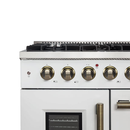 Forno Galiano 48-Inch Freestanding French Door Gas Range, White & Antique Brass FORNO