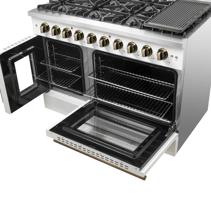 Forno Galiano 48-Inch Freestanding French Door Gas Range, White & Antique Brass FORNO