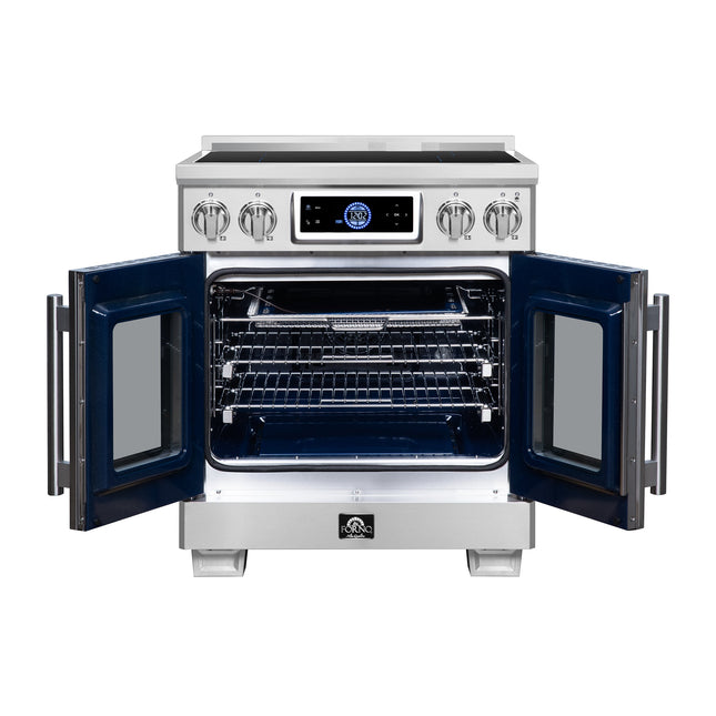 Maximus 30-Inch Induction range, French Door, 4 Cooking Zones, 4.32 cf. Convection Oven, Air Sous Vide, Air Fry Basket, Stainless Steel FORNO