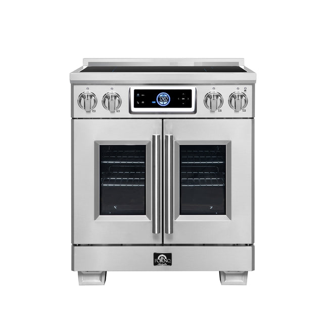 Maximus 30-Inch Induction range, French Door, 4 Cooking Zones, 4.32 cf. Convection Oven, Air Sous Vide, Air Fry Basket, Stainless Steel FORNO