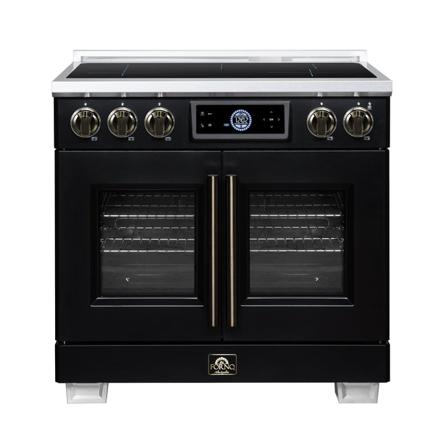 Maximus 36-Inch Induction range, French Door, 5 Cooking Zones, 5.36 cf. Convection Oven, Air Sous Vide, Air Fry Basket, Black FORNO