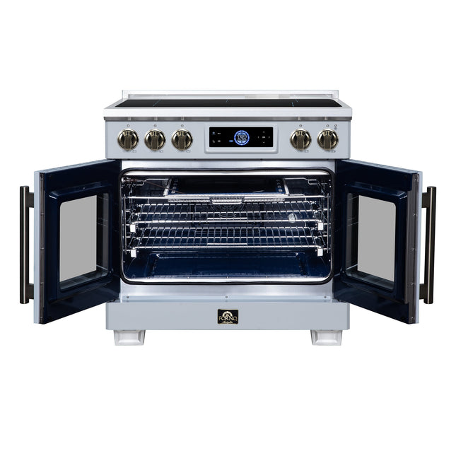Maximus 36-Inch Induction range, French Door, 5 Cooking Zones, 5.36 cf. Convection Oven, Air Sous Vide, Air Fry Basket, White FORNO