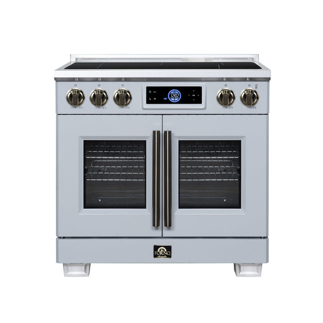 Maximus 36-Inch Induction range, French Door, 5 Cooking Zones, 5.36 cf. Convection Oven, Air Sous Vide, Air Fry Basket, White FORNO