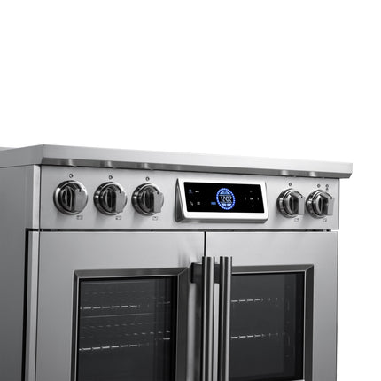 Maximus 36-Inch Induction range, French Door, 5 Cooking Zones, 5.36 cf. Convection Oven, Air Sous Vide, Air Fry Basket, Stainless Steel FORNO