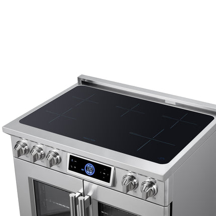 Maximus 36-Inch Induction range, French Door, 5 Cooking Zones, 5.36 cf. Convection Oven, Air Sous Vide, Air Fry Basket, Stainless Steel FORNO