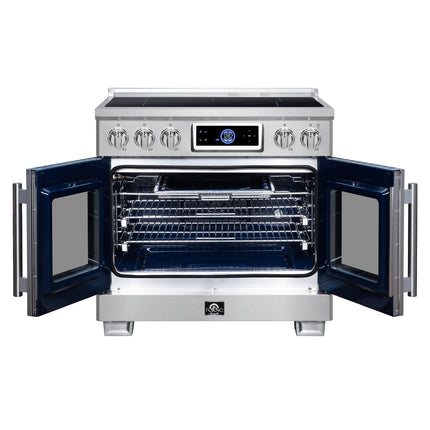 Maximus 36-Inch Induction range, French Door, 5 Cooking Zones, 5.36 cf. Convection Oven, Air Sous Vide, Air Fry Basket, Stainless Steel FORNO
