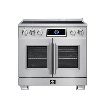 Maximus 36-Inch Induction range, French Door, 5 Cooking Zones, 5.36 cf. Convection Oven, Air Sous Vide, Air Fry Basket, Stainless Steel FORNO
