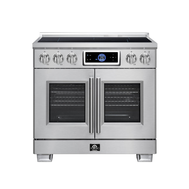 Maximus 36-Inch Induction range, French Door, 5 Cooking Zones, 5.36 cf. Convection Oven, Air Sous Vide, Air Fry Basket, Stainless Steel FORNO