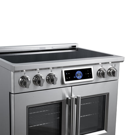Maximus 36-Inch Induction range, French Door, 5 Cooking Zones, 5.36 cf. Convection Oven, Air Sous Vide, Air Fry Basket, Stainless Steel FORNO