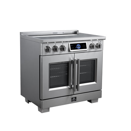Maximus 36-Inch Induction range, French Door, 5 Cooking Zones, 5.36 cf. Convection Oven, Air Sous Vide, Air Fry Basket, Stainless Steel FORNO