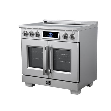 Maximus 36-Inch Induction range, French Door, 5 Cooking Zones, 5.36 cf. Convection Oven, Air Sous Vide, Air Fry Basket, Stainless Steel FORNO