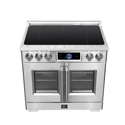 Maximus 36-Inch Induction range, French Door, 5 Cooking Zones, 5.36 cf. Convection Oven, Air Sous Vide, Air Fry Basket, Stainless Steel FORNO