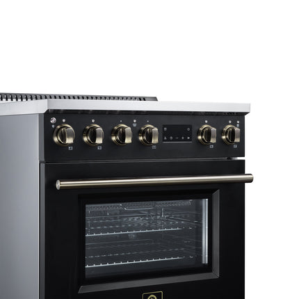 Torino 30 Inch Induction Range, 8,800W cooktop, 4.32 cf. True Convection Oven, Air Fry, Air Sous Vide, Smudge Resistant, Black FORNO