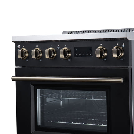 Torino 30 Inch Induction Range, 8,800W cooktop, 4.32 cf. True Convection Oven, Air Fry, Air Sous Vide, Smudge Resistant, Black FORNO