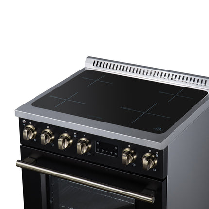Torino 30 Inch Induction Range, 8,800W cooktop, 4.32 cf. True Convection Oven, Air Fry, Air Sous Vide, Smudge Resistant, Black FORNO