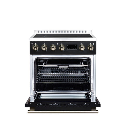 Torino 30 Inch Induction Range, 8,800W cooktop, 4.32 cf. True Convection Oven, Air Fry, Air Sous Vide, Smudge Resistant, Black FORNO