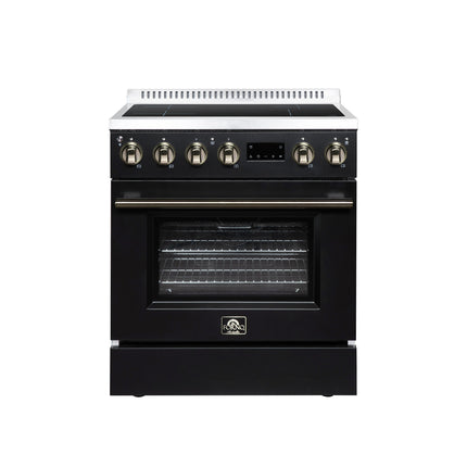 Torino 30 Inch Induction Range, 8,800W cooktop, 4.32 cf. True Convection Oven, Air Fry, Air Sous Vide, Smudge Resistant, Black FORNO