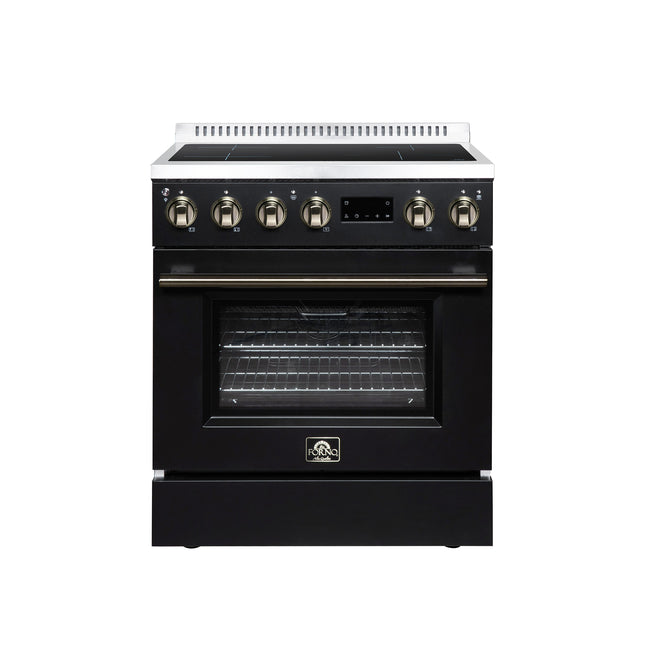 Torino 30 Inch Induction Range, 8,800W cooktop, 4.32 cf. True Convection Oven, Air Fry, Air Sous Vide, Smudge Resistant, Black FORNO