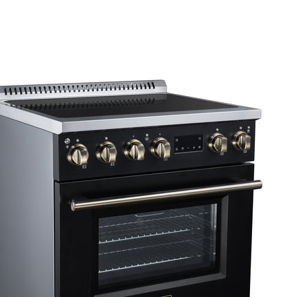 Torino 30 Inch Induction Range, 8,800W cooktop, 4.32 cf. True Convection Oven, Air Fry, Air Sous Vide, Smudge Resistant, Black FORNO