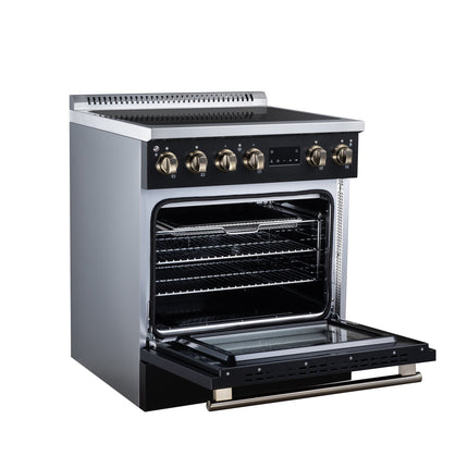 Torino 30 Inch Induction Range, 8,800W cooktop, 4.32 cf. True Convection Oven, Air Fry, Air Sous Vide, Smudge Resistant, Black FORNO