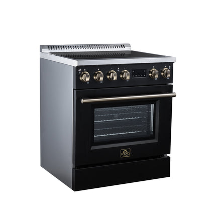 Torino 30 Inch Induction Range, 8,800W cooktop, 4.32 cf. True Convection Oven, Air Fry, Air Sous Vide, Smudge Resistant, Black FORNO