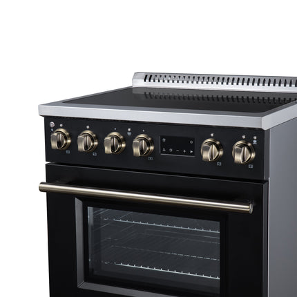 Torino 30 Inch Induction Range, 8,800W cooktop, 4.32 cf. True Convection Oven, Air Fry, Air Sous Vide, Smudge Resistant, Black FORNO