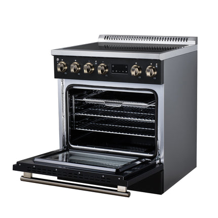 Torino 30 Inch Induction Range, 8,800W cooktop, 4.32 cf. True Convection Oven, Air Fry, Air Sous Vide, Smudge Resistant, Black FORNO