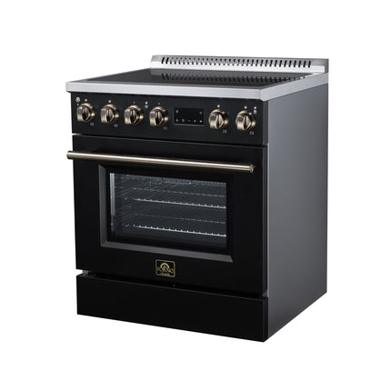 Torino 30 Inch Induction Range, 8,800W cooktop, 4.32 cf. True Convection Oven, Air Fry, Air Sous Vide, Smudge Resistant, Black FORNO