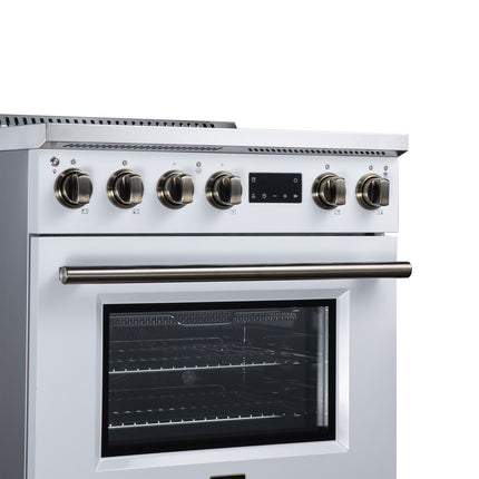 Torino 30 Inch Induction Range, 8,800W cooktop, 4.32 cf. True Convection Oven, Air Fry, Air Sous Vide, Smudge Resistant, White FORNO