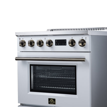 Torino 30 Inch Induction Range, 8,800W cooktop, 4.32 cf. True Convection Oven, Air Fry, Air Sous Vide, Smudge Resistant, White FORNO