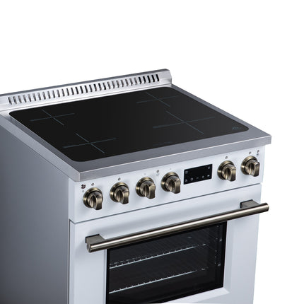 Torino 30 Inch Induction Range, 8,800W cooktop, 4.32 cf. True Convection Oven, Air Fry, Air Sous Vide, Smudge Resistant, White FORNO