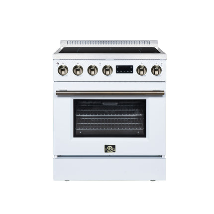 Torino 30 Inch Induction Range, 8,800W cooktop, 4.32 cf. True Convection Oven, Air Fry, Air Sous Vide, Smudge Resistant, White FORNO
