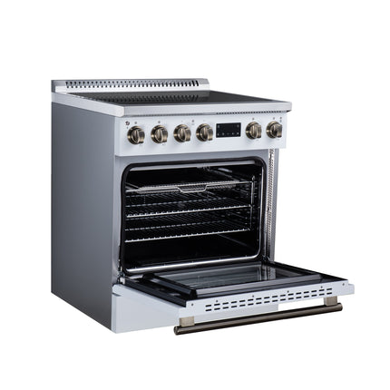Torino 30 Inch Induction Range, 8,800W cooktop, 4.32 cf. True Convection Oven, Air Fry, Air Sous Vide, Smudge Resistant, White FORNO