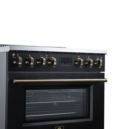 Torino 36 Inch Induction Range, 10,900W cooktop, 5.36 cf. True Convection Oven, Air Fry, Air Sous Vide, Smudge Resistant, Black FORNO