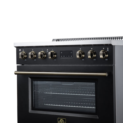Torino 36 Inch Induction Range, 10,900W cooktop, 5.36 cf. True Convection Oven, Air Fry, Air Sous Vide, Smudge Resistant, Black FORNO