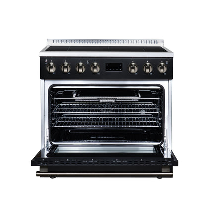 Torino 36 Inch Induction Range, 10,900W cooktop, 5.36 cf. True Convection Oven, Air Fry, Air Sous Vide, Smudge Resistant, Black FORNO