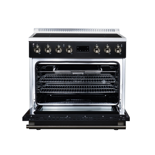 Torino 36 Inch Induction Range, 10,900W cooktop, 5.36 cf. True Convection Oven, Air Fry, Air Sous Vide, Smudge Resistant, Black FORNO