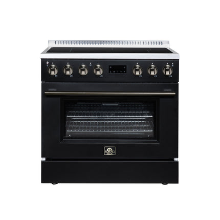 Torino 36 Inch Induction Range, 10,900W cooktop, 5.36 cf. True Convection Oven, Air Fry, Air Sous Vide, Smudge Resistant, Black FORNO