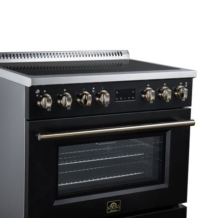 Torino 36 Inch Induction Range, 10,900W cooktop, 5.36 cf. True Convection Oven, Air Fry, Air Sous Vide, Smudge Resistant, Black FORNO