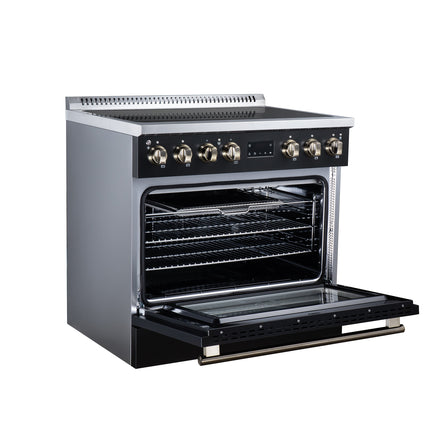 Torino 36 Inch Induction Range, 10,900W cooktop, 5.36 cf. True Convection Oven, Air Fry, Air Sous Vide, Smudge Resistant, Black FORNO