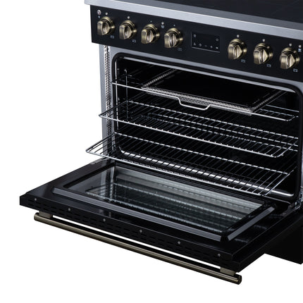 Torino 36 Inch Induction Range, 10,900W cooktop, 5.36 cf. True Convection Oven, Air Fry, Air Sous Vide, Smudge Resistant, Black FORNO
