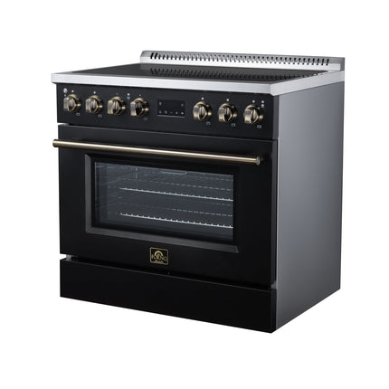 Torino 36 Inch Induction Range, 10,900W cooktop, 5.36 cf. True Convection Oven, Air Fry, Air Sous Vide, Smudge Resistant, Black FORNO