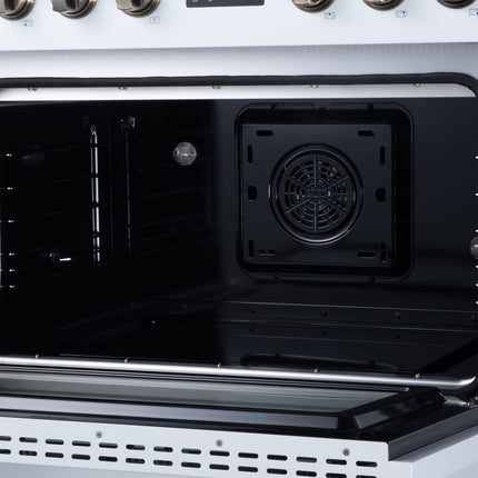 Torino 36 Inch Induction Range, 10,900W cooktop, 5.36 cf. True Convection Oven, Air Fry, Air Sous Vide, Smudge Resistant, White FORNO