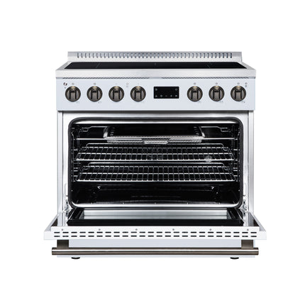 Torino 36 Inch Induction Range, 10,900W cooktop, 5.36 cf. True Convection Oven, Air Fry, Air Sous Vide, Smudge Resistant, White FORNO