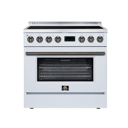 Torino 36 Inch Induction Range, 10,900W cooktop, 5.36 cf. True Convection Oven, Air Fry, Air Sous Vide, Smudge Resistant, White FORNO